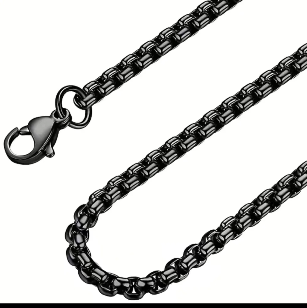 6mm thick box chain rolo link black necklace, 22